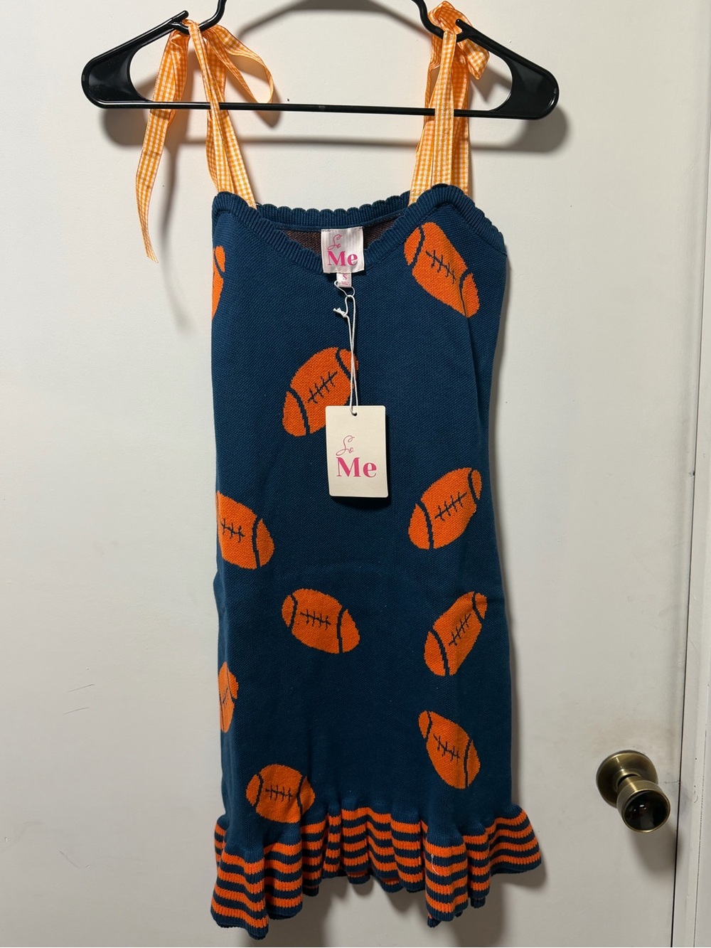 So Me Navy Blue Sweater with Orange Football Dress